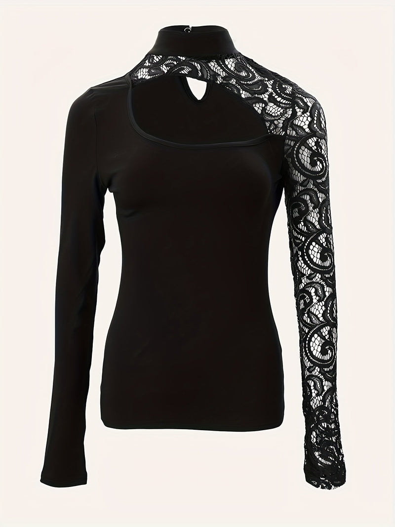 Cutout Lace Stitching T-shirt Rf6521