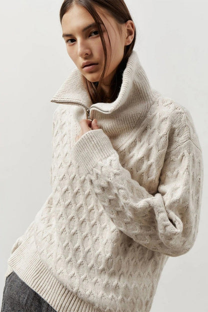 Thick Knit Turtleneck Half-zip Sweater