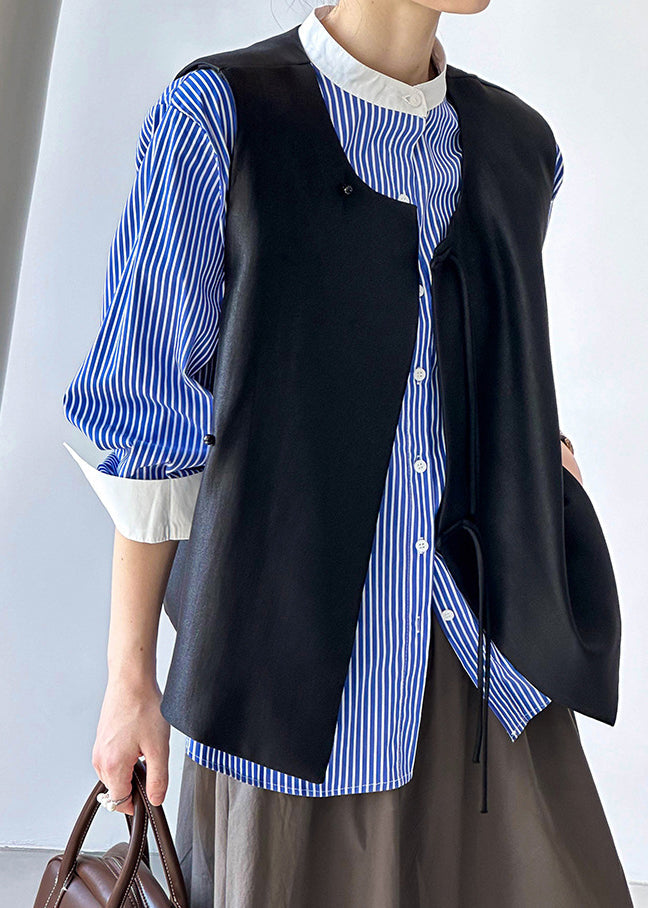 French Black Button Cotton Waistcoat Sleeveless Af1088