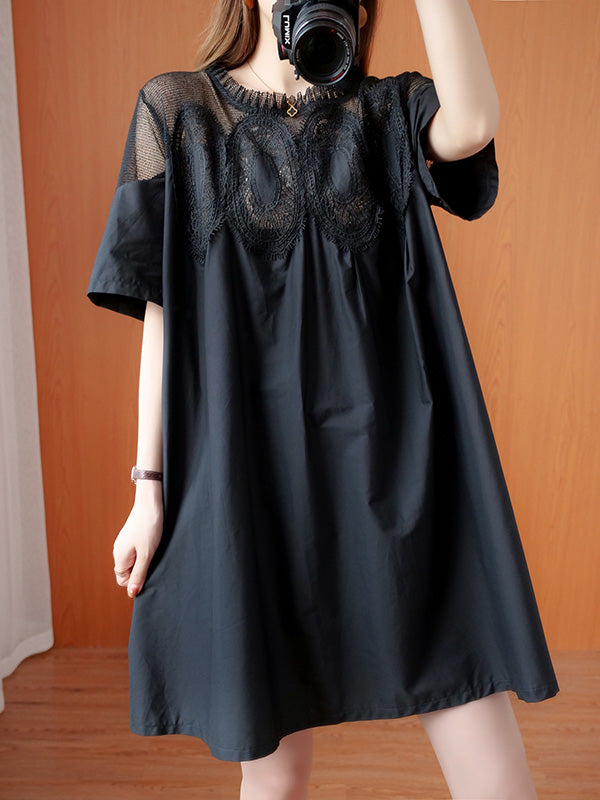 Original Lace Split-side Short Sleeve A-line Mini Dress