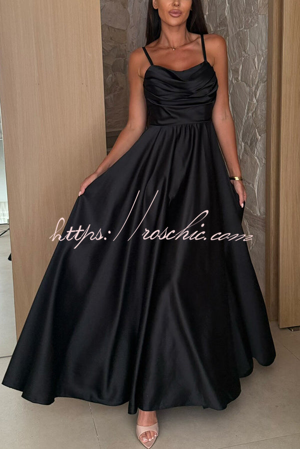 Color Suspender Back Pleated Slit Full Hem Maxi Dress