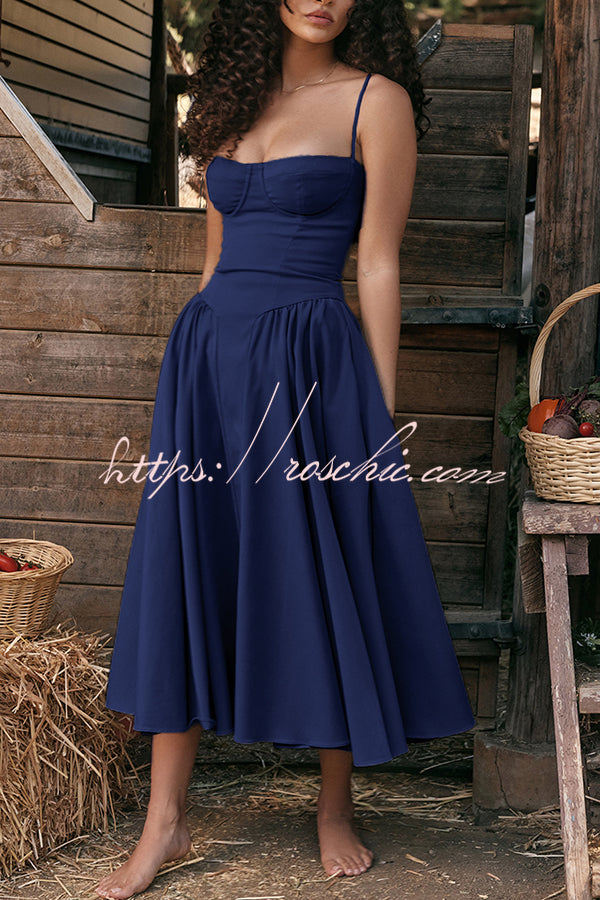 Color Buttonless Bandeau Side Pocket Midi Dress