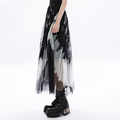 Daily Tie Dyed Gauze Letter Embroidery Logo Rivet at Waist Girl Mid-length Skirt