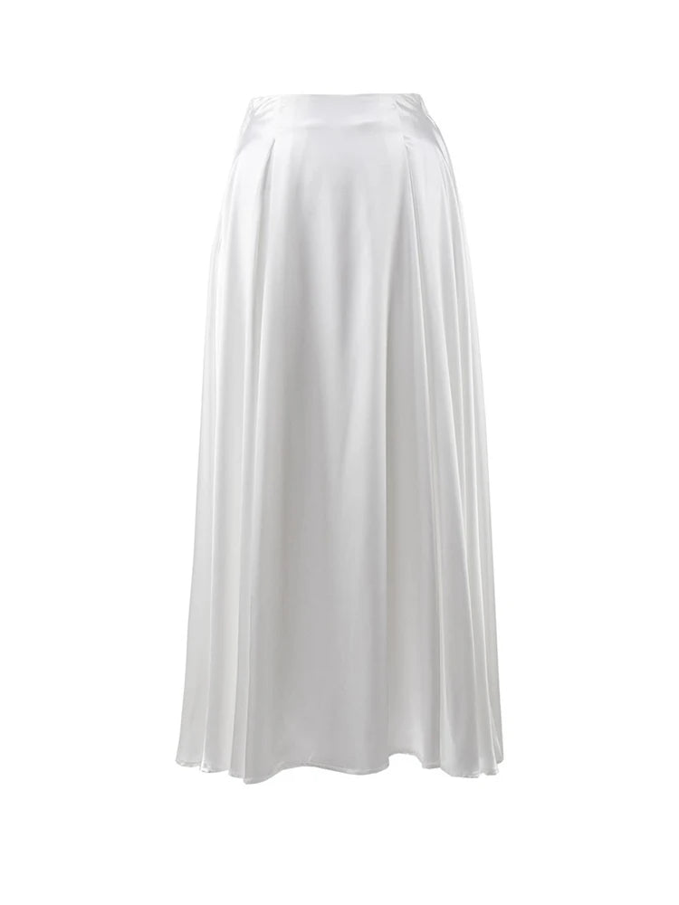 Satin Loose Skirt High Waist Maxi Skirts Classic Long Skirt Female Black Skirt