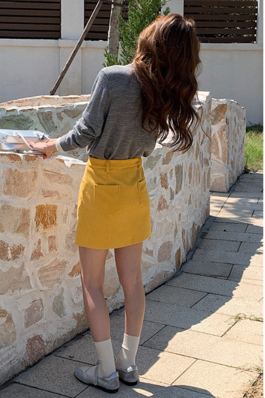 Corduroy High Waist A-line Skirt