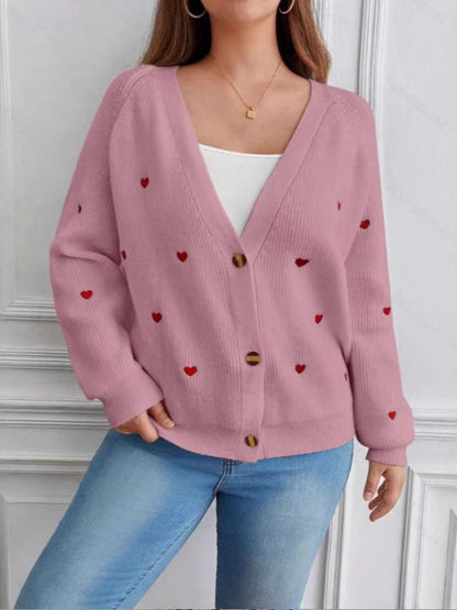 Heart Embroidery V-neck Knit Cardigan