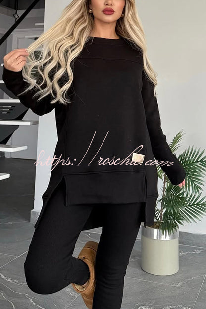 Color Crew Neck Long Sleeve Top and Stretch Pants Set