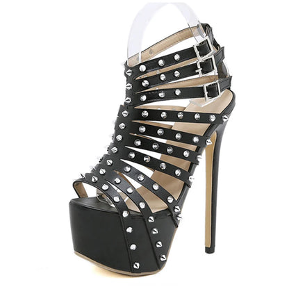 Summer Platform High Heels Sandals Peep Toe Pumps Rivet Decoration Pole Dance Shoes