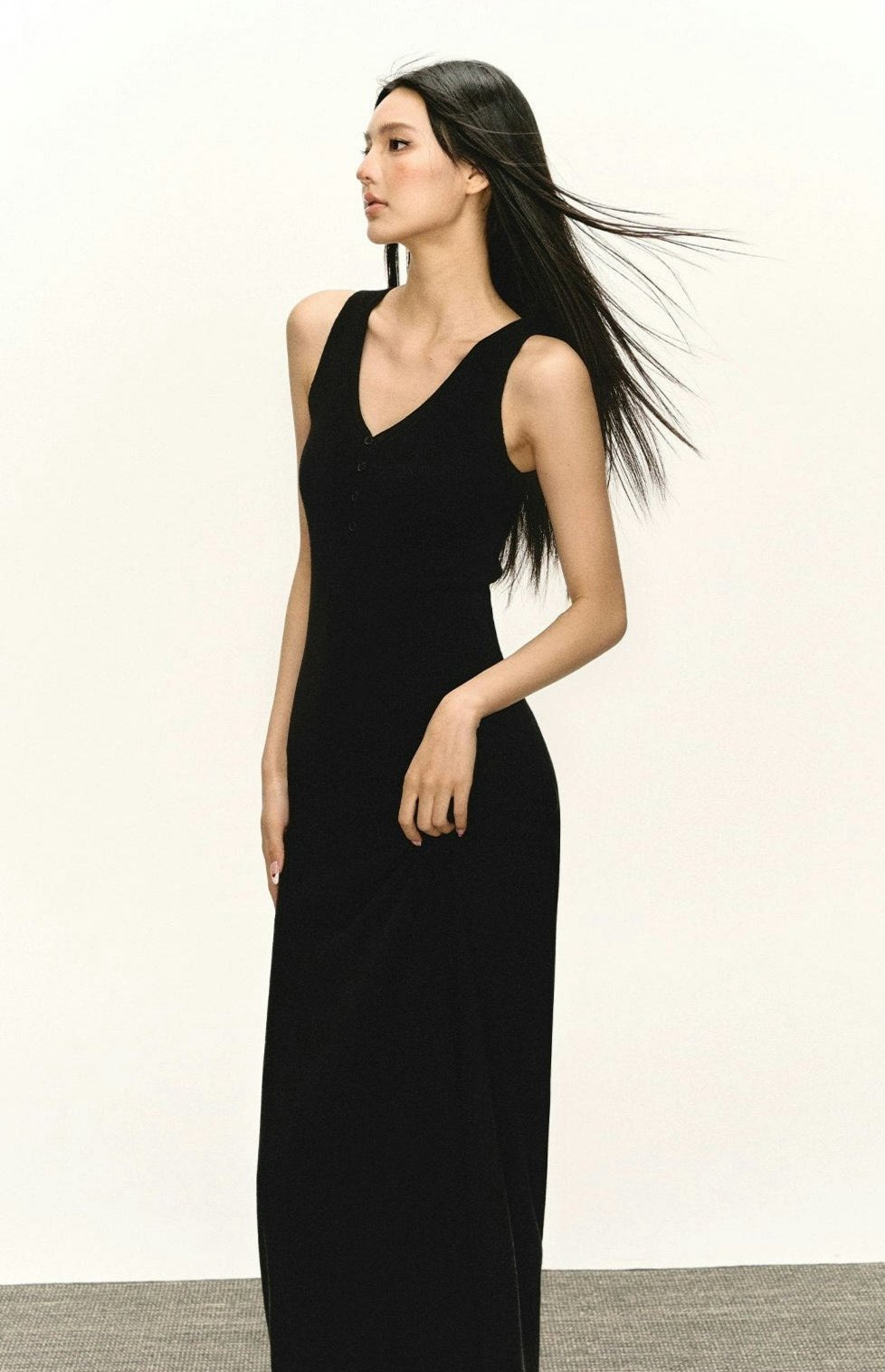 V-neck Button Detail Maxi Dress