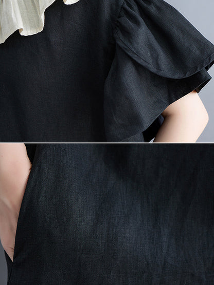 Original Falbala Contrast Color Midi Dress