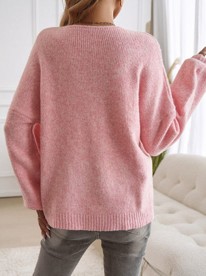 Loose Fit Button-down Tie-front Color Sweater