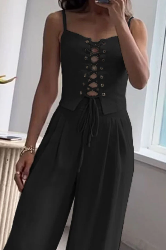 Commuter All-match String Top \u0026 Pants Two-piece Set