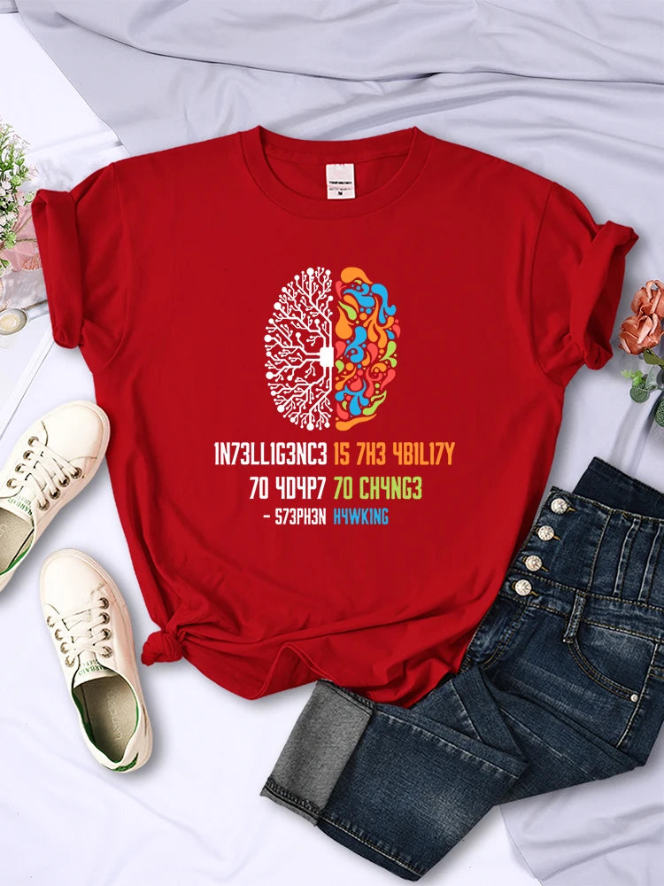 Intelligence Is the Ability to Adapt to Change T-shirts for All-math Breathable Short Sleeve Street Female Tops