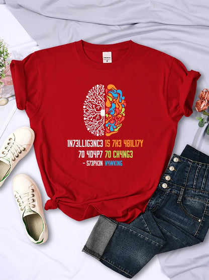 Intelligence Is the Ability to Adapt to Change T-shirts for All-math Breathable Short Sleeve Street Female Tops