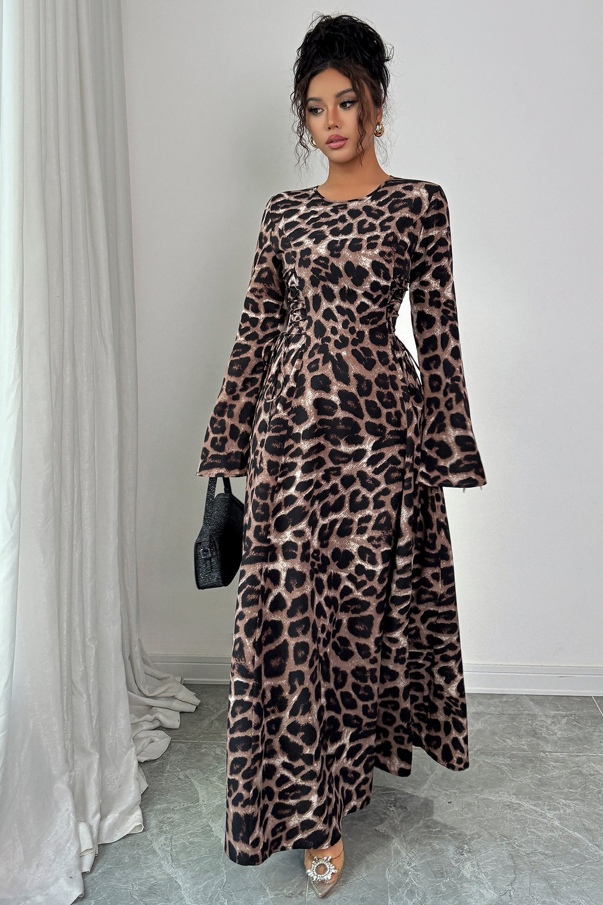 Leopard Long Sleeve Maxi Dress