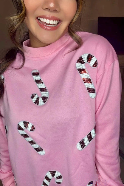 Christmas Sequin Round Neck Long Sleeve Sweatshirt