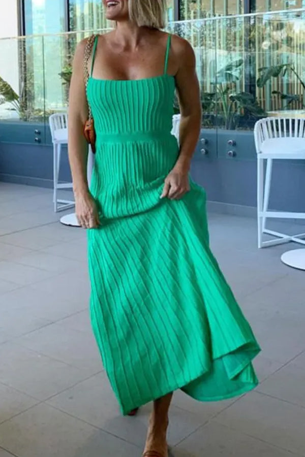 Tube Top Slim High Waist Sling Knitted Dress Seaside Vacation Pleated Long Skirt