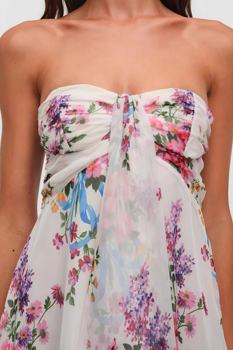 Print Strapless a Line Dress
