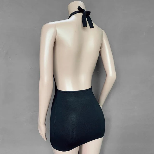 Summer Dress for Knitting Halter Sleeveless Bodycon Mini Dresses Y2k Backless Beach Dress Short