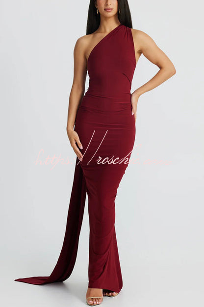 Backless Pleated Slim Color Sleeveless Maxi Dress