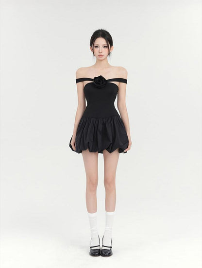 Black Rose Bubble Mini Dress