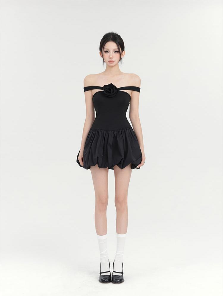 Black Rose Bubble Mini Dress
