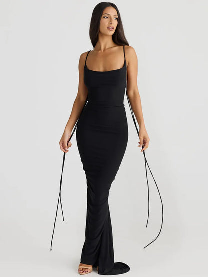 Backless Maxi Dress Spaghetti Strap Sleeveless Bodycon Club Party Long Fishtail Dress