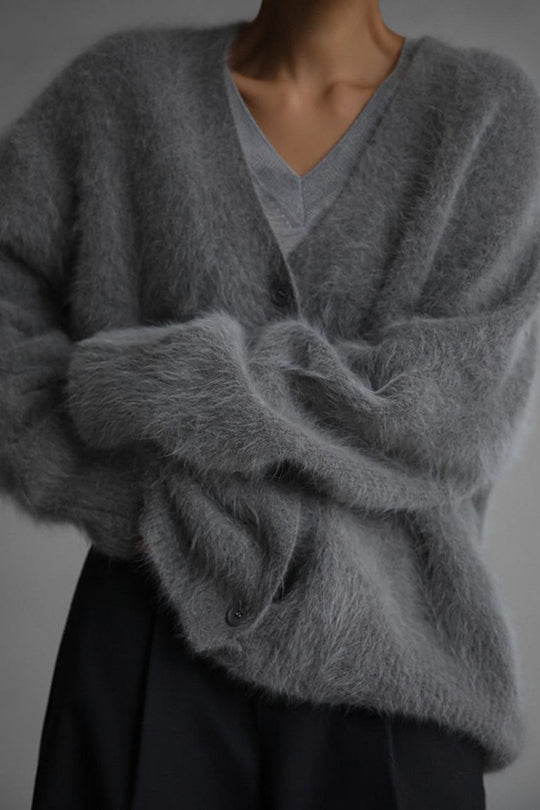 Color Loose V-neck Long-sleeved Lazy Knitted Cardigan