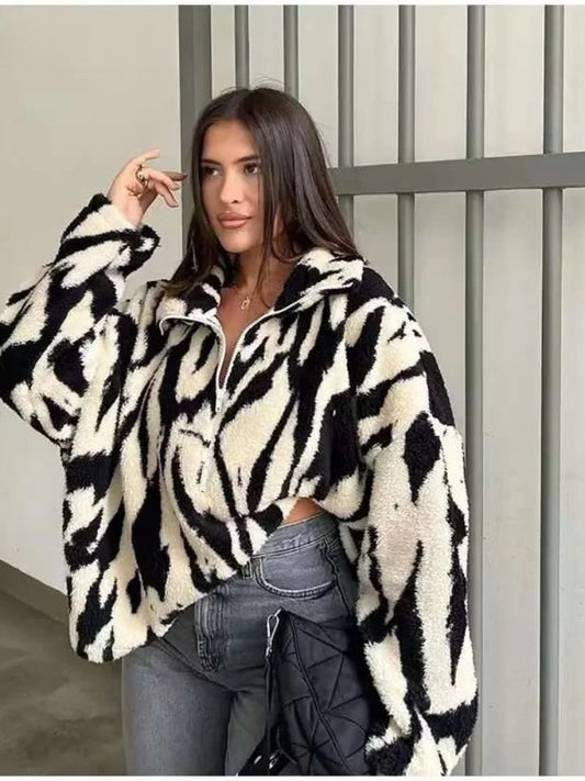 Contrast Woolen Long Stand Zippers Warm Spring Autumn Coat