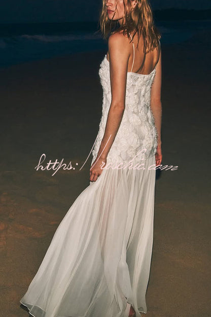Indulge in Applique Pleated Chiffon Hem Slip Maxi Dress