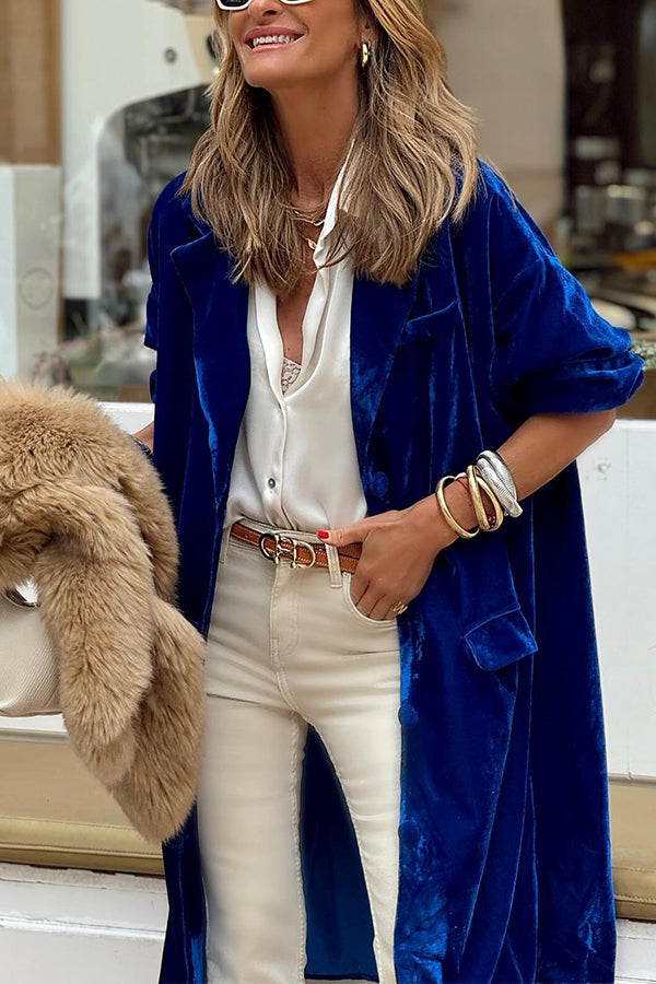 Fashionable Gold Velvet Trench Coat Long Skirt Jacket