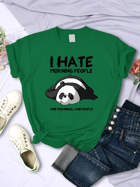 Lazy Panda I Hate Morning People Short Sleeve Creative All-math Clothing Street Hip Hop O-neck Tops Womans T-shirt