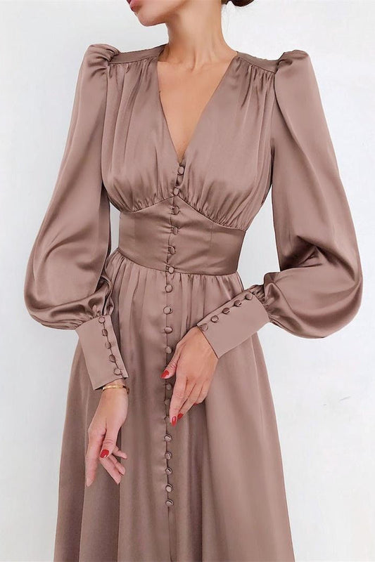 Satin Puff Sleeve Tailored Midi Dress