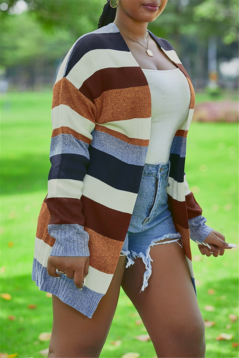 Autumn and Winter Striped Cardigan Coat
