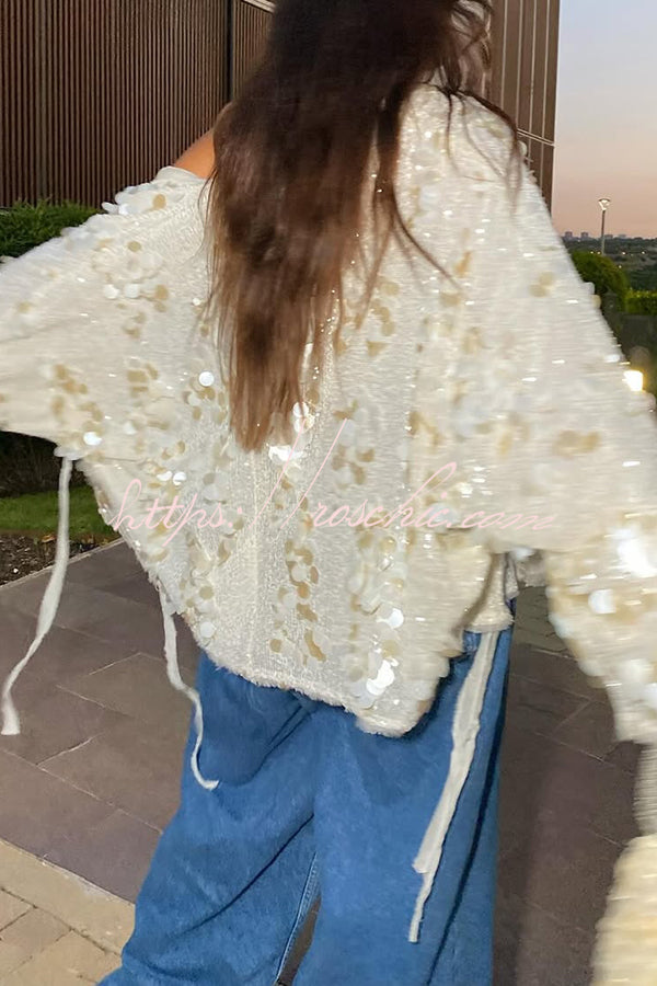 Sequined Long-sleeved Tie Loose Coat