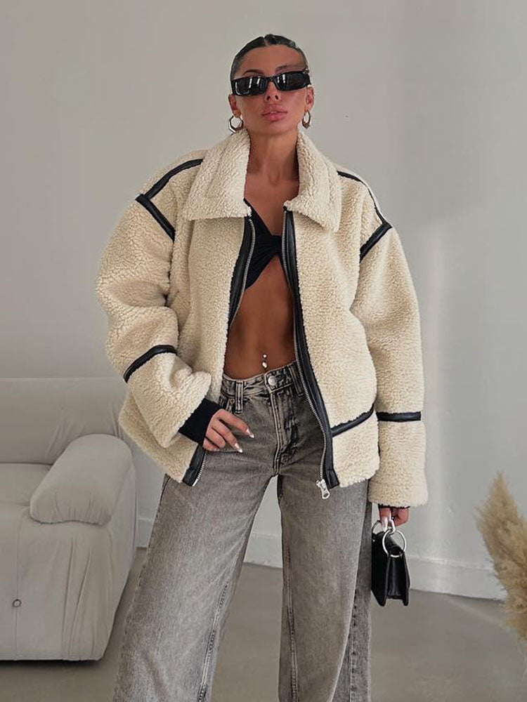 White Turn Down Long Pocket Winter Thick Coat