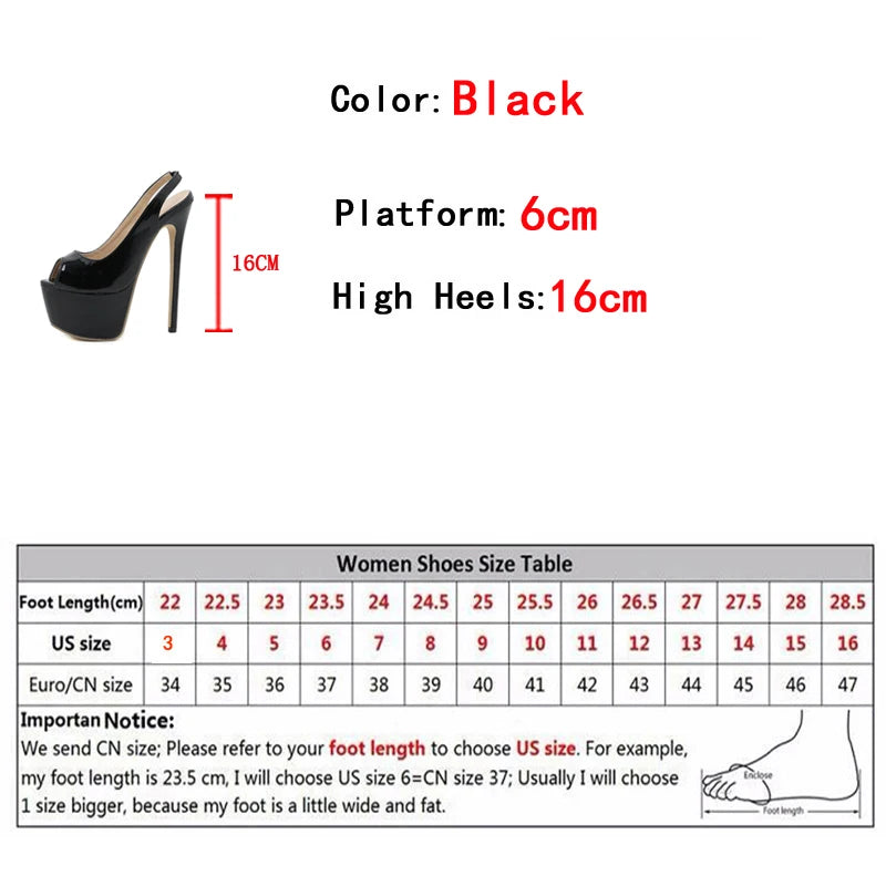 Liyke Black High Heels – 16cm Shoes, Size 35-42, Patent Leather Peep Toe Platform Pumps