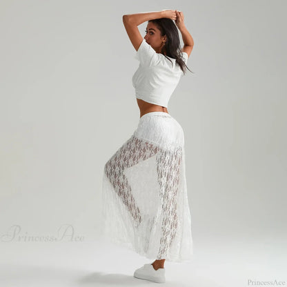 Beachwear Lace Lotus Edge Perspective Long Skirt
