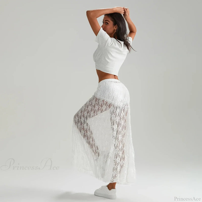 Beachwear Lace Lotus Edge Perspective Long Skirt