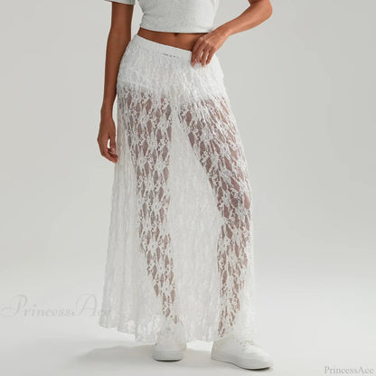 Beachwear Lace Lotus Edge Perspective Long Skirt