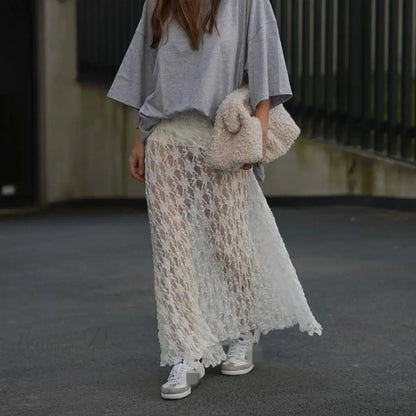 Beachwear Lace Lotus Edge Perspective Long Skirt