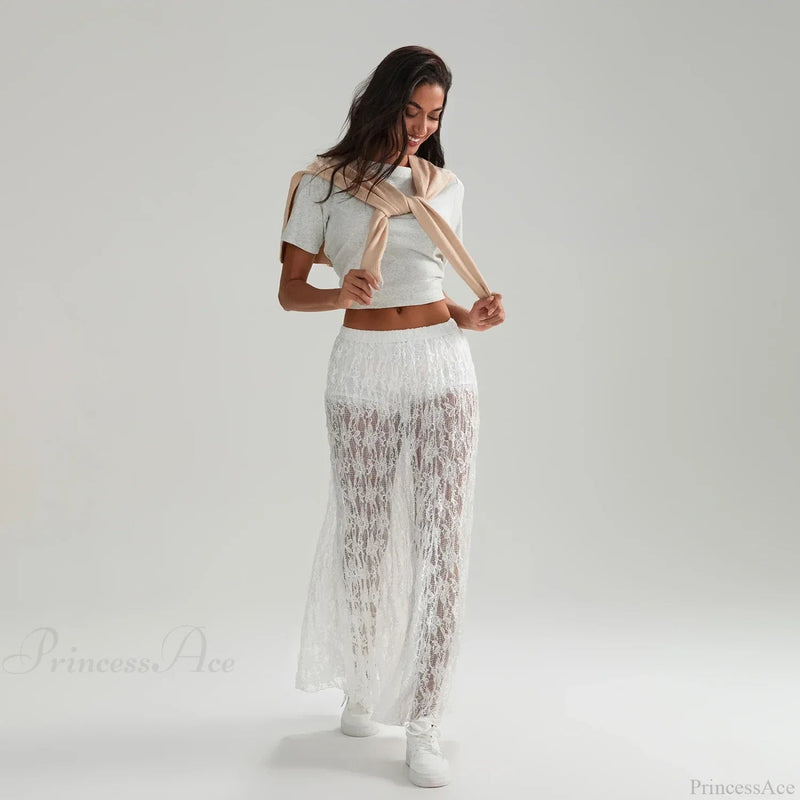 Beachwear Lace Lotus Edge Perspective Long Skirt