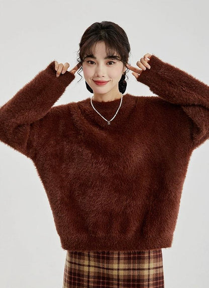 Fuzzy Round Neck Sweater