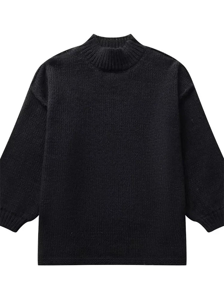 Autumn Knit Sweater Pullover Female Loose Turtleneck Patchwork Oversized Sweater Knitwear High Street Pullover