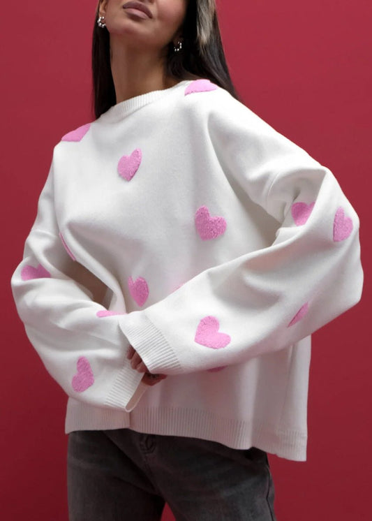 Love-embroidered Heart Sweater - Cozy Knitwear