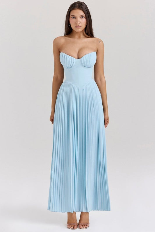 Bella Strappless Pleated Chiffon Maxi Dress