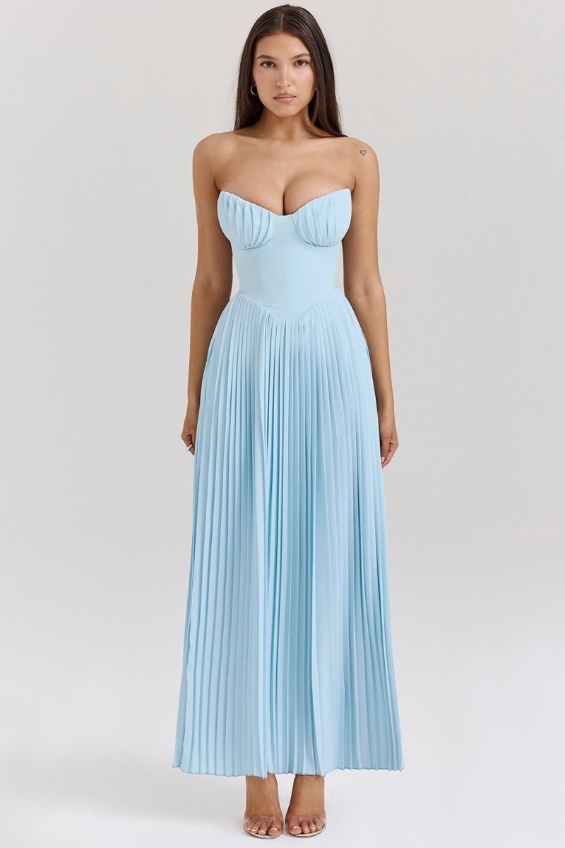 Bella Strappless Pleated Chiffon Maxi Dress