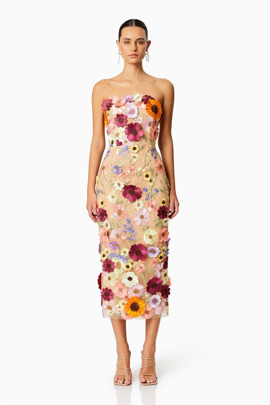 Belle Embroidered Strapless Midi Dress