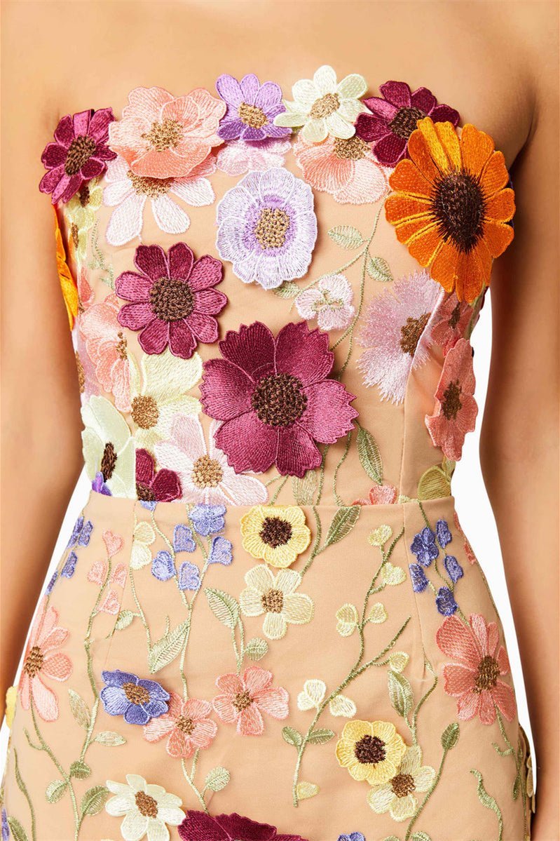 Belle Embroidered Strapless Midi Dress
