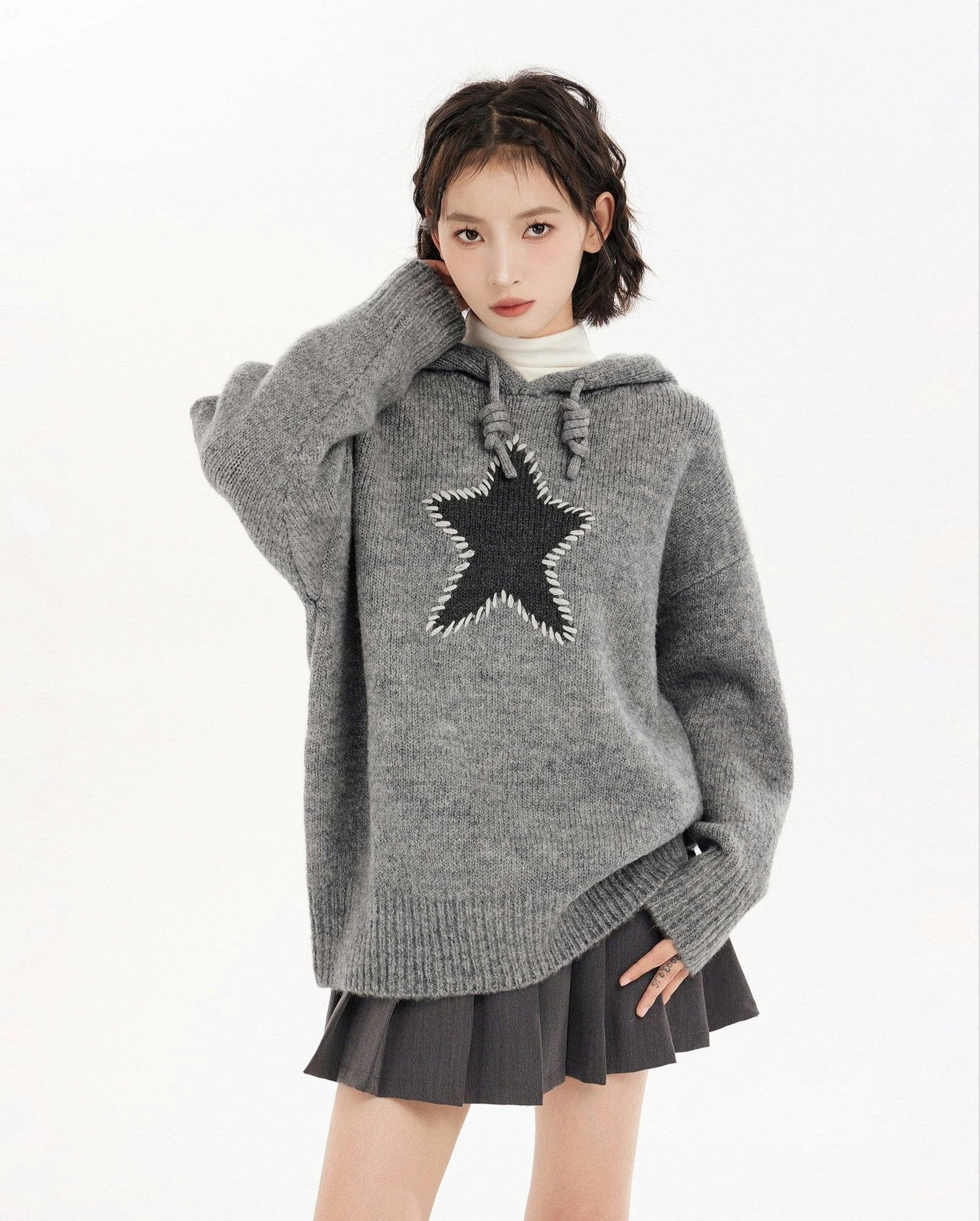 Oversized Star Patch Knit Sweater